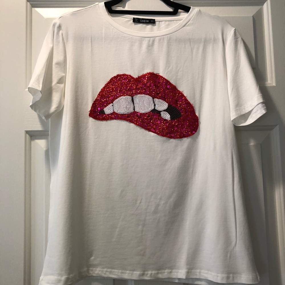 Bite My Lip Sequin Sparkly T- Shirt